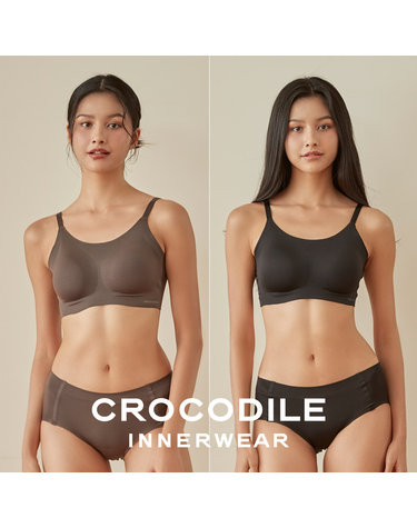 [크로커다일] 나일론모달 스트랩 패드일체형 브라+팬티 4종세트 스모키차콜 블랙 CDW4O0809_T