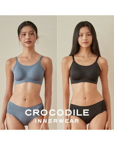 [크로커다일] 나일론모달 스트랩 패드일체형 브라+팬티 4종세트 뮤트블루 블랙 CDW4O0709_T