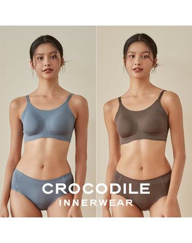 [크로커다일] 나일론모달 스트랩 패드일체형 브라+팬티 4종세트 뮤트블루 스모키차콜 CDW4O0708_T