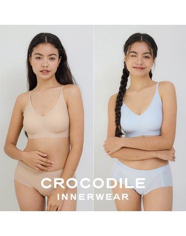 [크로커다일] 나일론골지 패드일체형 후크형 브라+팬티 4종세트 베이지 라이트블루 CDW4P0809_T