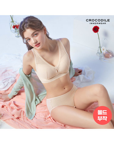 [크로커다일] 에어리핏 시스루 브라+팬티 2종세트 크림베이지 CDW3M43_T