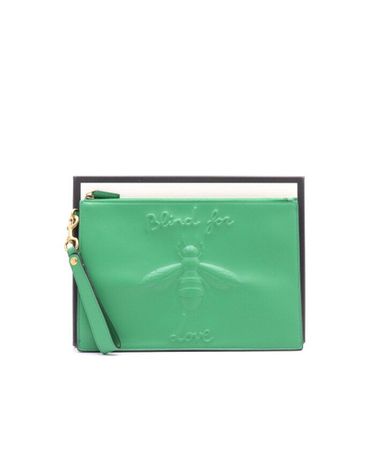 [중고명품] 구찌 Blind For Love Bee 그린레더 스트랩 클러치백 가로 30CM 세로 21CM 152895170