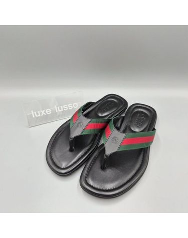[명품] 구찌 웹 스트라이프 남성 블랙 플립플랍 샌들 429362 H91A0 8480 154075949