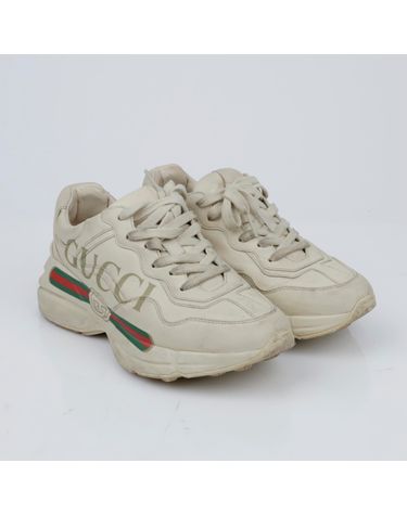 [중고명품] 구찌 라이톤 로고 레더 여성 스니커즈 아이보리 528892 DRW00 9522 157298568