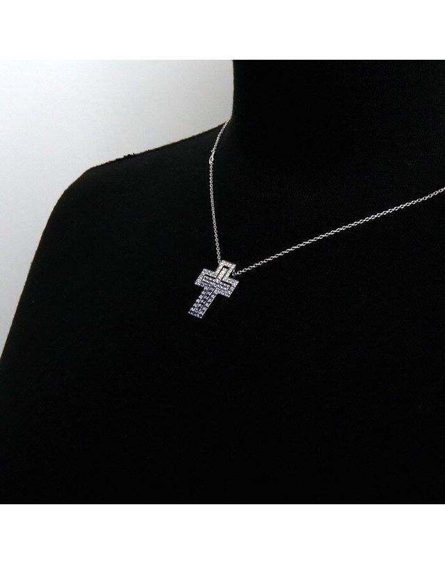 다미아니 [중고명품] [중고명품] 다미아니 벨 에포크 화이트골드 사파이어 다이아몬드 크로스 목걸이 162566335 착용컷