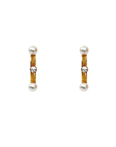 [중고명품] 미우미우 진주장식 후프 귀걸이 골드 사이즈 3.3cm 157807601
