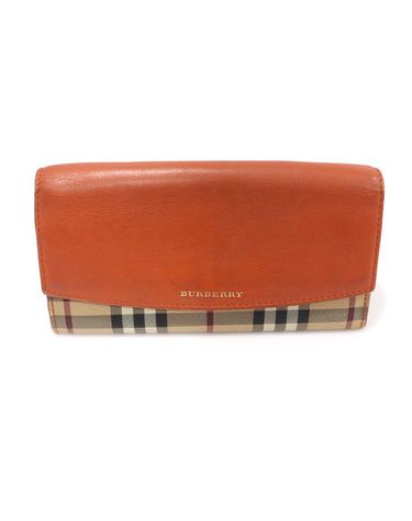 [중고명품] 버버리 오렌지 카프스킨 헤이마켓 체크 포터 컨티넨탈 장지갑 사이즈 19cm x 10cm 156592268
