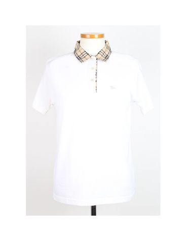 [중고명품] 버버리 노바체크 넥 반팔 카라 티셔츠 화이트 사이즈 M 158537886