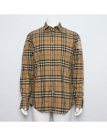 [중고명품] 버버리 빈티지 코튼 포플린 로고 프린트 체크 셔츠 사이즈 76cm 159422265