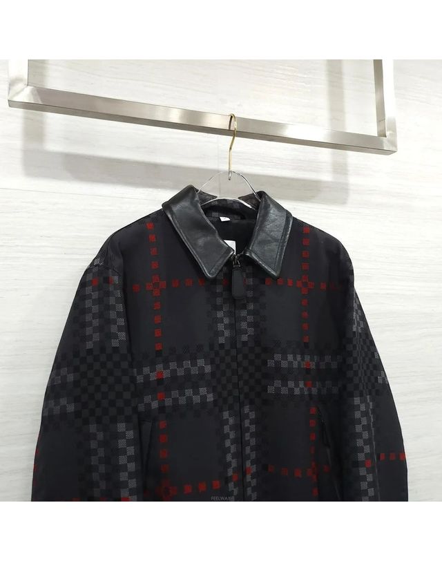버버리 [중고명품] [중고명품] 버버리 체크 울 블렌드 레더 자켓 사이즈 48 158875443 착용컷