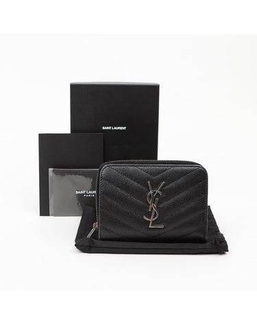 [중고명품] 생로랑 그랑 드 뿌드르 레더 모노그램 컴팩트 지퍼 어라운드 지갑 블랙 은장 162255192