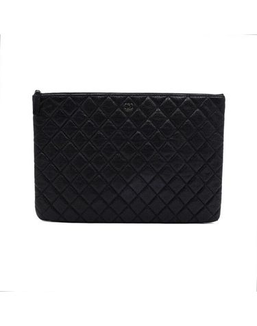 [중고명품] 샤넬 블랙 캐비어 은장CC 클래식 라지 클러치백 가로 34cm 세로 23cm 152555255