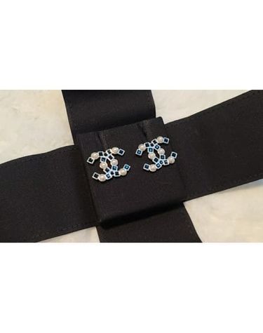 [명품] 샤넬 진주 블랙 큐빅 귀걸이 144571373