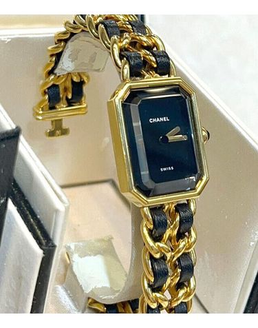 [중고명품] 샤넬 프리미에르 락 골드체인 시계 블랙 금장 148577067