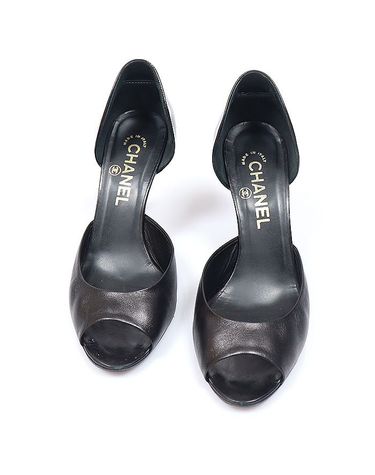 [중고명품] 샤넬 블랙 레더 CC로고 도르세이 오픈토 펌프스 여성구두 사이즈 37C 158298845