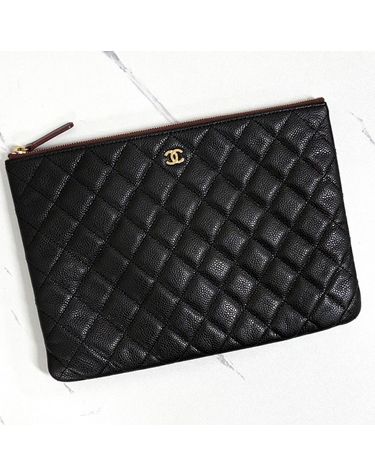 [중고명품] 샤넬 캐비어 클래식 포켓 뉴미듐 클러치 올블랙 AP1436 160795081