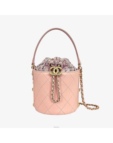 [중고명품] 샤넬 체인 드로우스트링 버킷백 스몰 핑크 가방 158436758