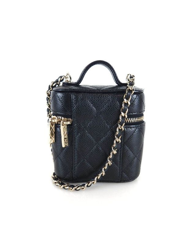 샤넬 [중고명품] [중고명품] 샤넬 핸들 미니 베니티 체인 캐비어 미니백 블랙 금장 93354740 착용컷