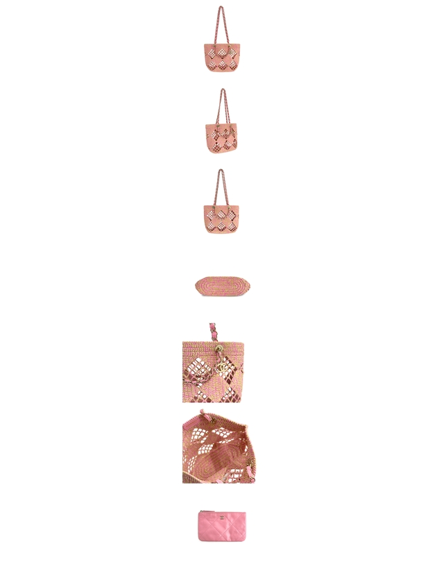 샤넬 [중고명품] [중고명품] 샤넬 중고 [스몰] 코코 비치 라피아 쇼핑백 베이지핑크 내장칩 QFG0IC1J 162888467 착용컷