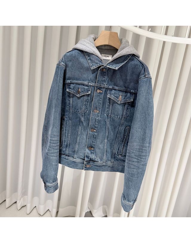 셀린느 [중고명품] [중고명품] 셀린느 후드 백로고 데님 트러커 자켓 사이즈 M 158966216 착용컷