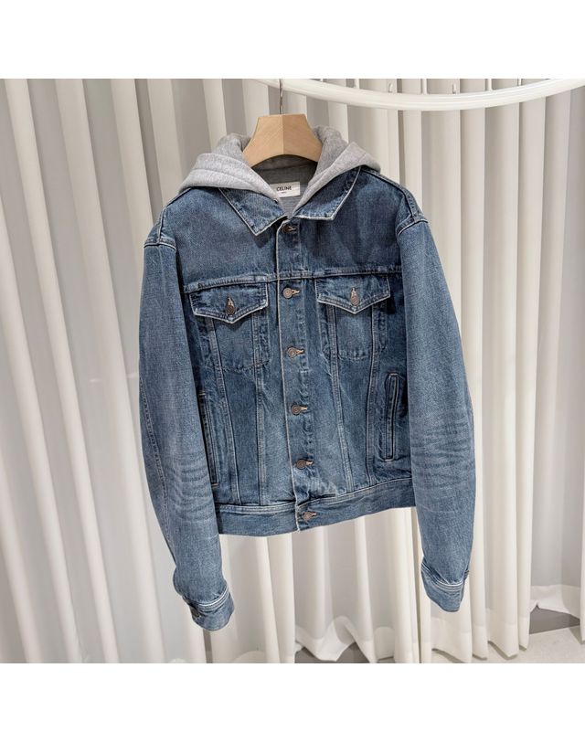 셀린느 [중고명품] [중고명품] 셀린느 후드 백로고 데님 트러커 자켓 사이즈 M 158966216 착용컷