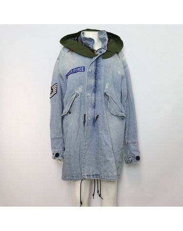 [중고명품] 에이에스65 코튼 데님 데미지 후드 남여공용 야상 자켓 총 길이 87cm 152317994