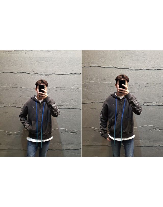오프화이트 [명품] 오프화이트 먹색 후드집업 16820888 착용컷