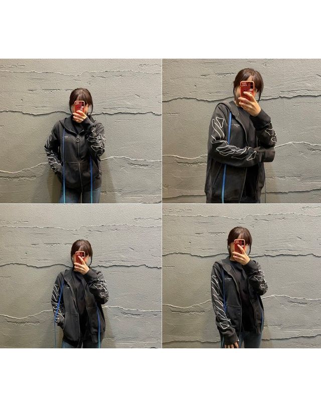 오프화이트 [명품] 오프화이트 먹색 후드집업 16811718 착용컷