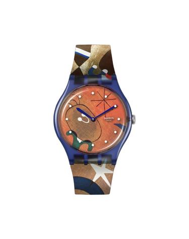 [해외직구] 스와치 x 테이트 갤러리 미로스 위민 앤 버드 인 더 문라이트 41mm 쿼츠 매트 다크 블루 오렌지 SO29Z136