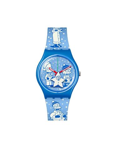 [해외직구] 스와치 x 더 심슨 티딩 오브 조이 34mm 쿼츠 블루 SO28Z126