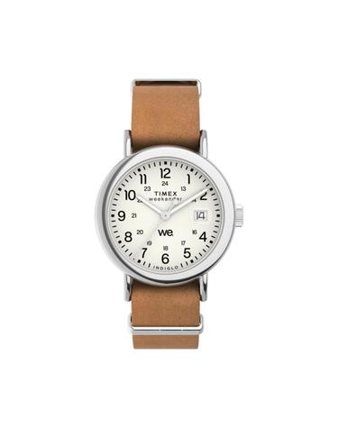 [해외직구] 타이맥스 위켄더 37mm 레더 스트랩 워치 브라운 실버톤 TW2W86500