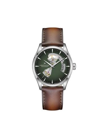 [해외직구] 해밀턴 재즈마스터 오픈 하트 오토 42mm 스테인리스 스틸 카프 레더 그린 H32705560