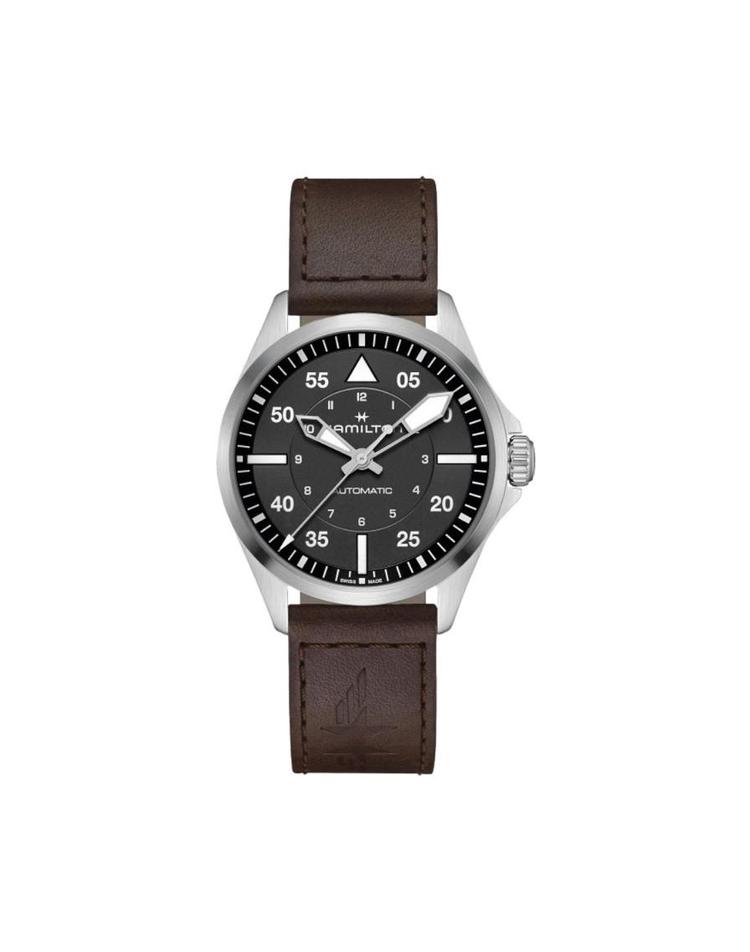 Hamilton [해외직구] 해밀턴 카키 에비에이션 파일럿 오토 39mm 스테인리스 스틸 카우 레더 다크 브라운 블랙  H76305530