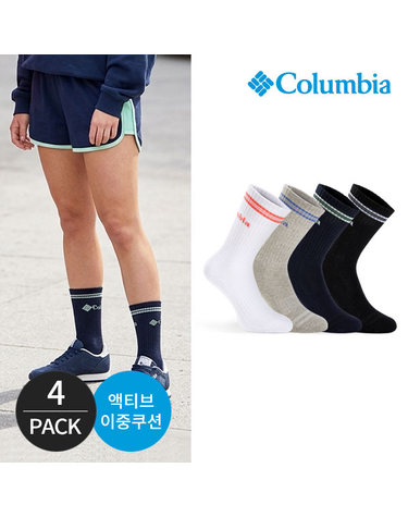 컬럼비아 여성 쿠션 딥로고 등산 장목양말 4P_MX