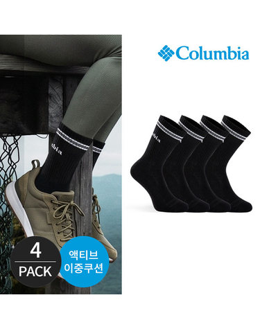 컬럼비아 여성 쿠션 딥로고 등산 장목양말 4P_BK