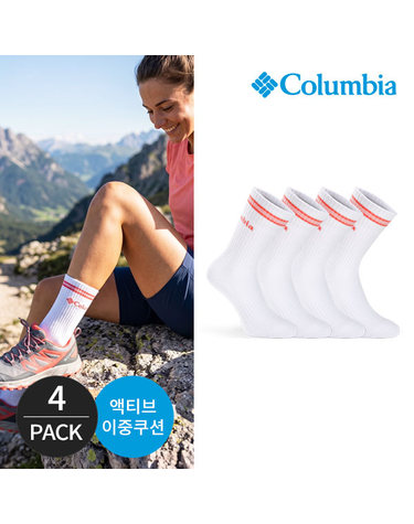 컬럼비아 여성 쿠션 딥로고 등산 장목양말 4P_WH
