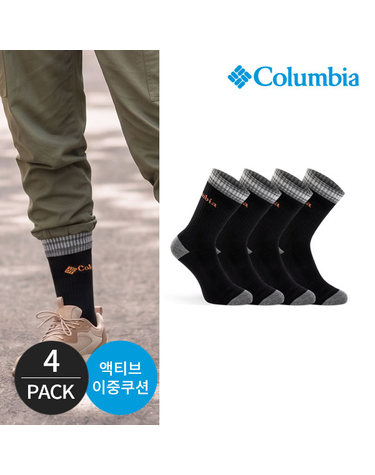 컬럼비아 여성 쿠션 배색컬러 등산 장목양말 4P_BK