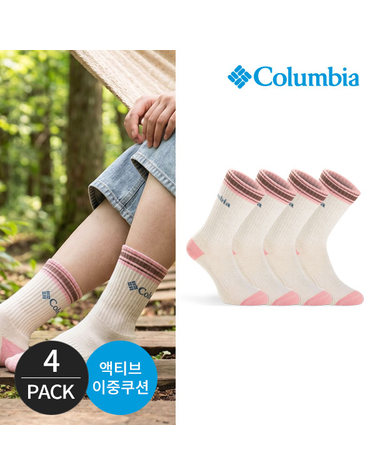 컬럼비아 여성 쿠션 배색컬러 등산 장목양말 4P_IV