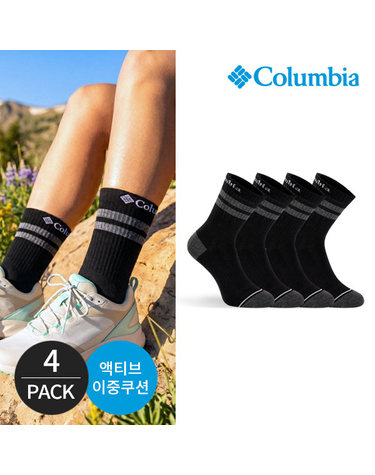 컬럼비아 여성 쿠션 넥앞선 등산 중목양말 4P_BK
