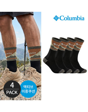 컬럼비아 남성 쿠션 마운틴 등산 장목양말 4P_BK