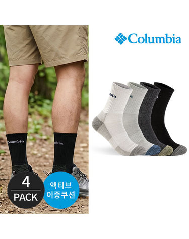컬럼비아 남성 쿠션 힐컬러 등산 중목양말 4P_MX
