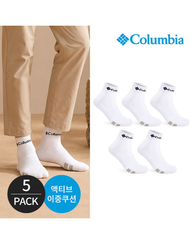 컬럼비아 남성 쿠션 바닥빅투선 등산 발목양말 5P_WH