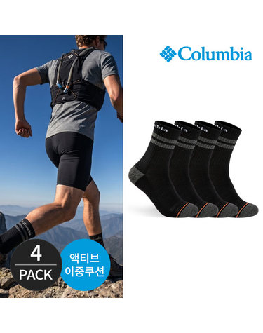 컬럼비아 남성 쿠션 투컬러 등산 중목양말 4P_BK