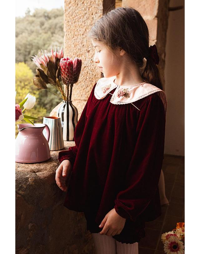 바챠 바챠 25FW 아동 블라우스 셋업 Honey Ensemble short et blouse Set AW25HONEY_BURGUVEL 착용컷