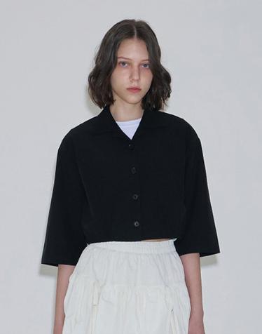포에버21 FOREVER21 여성 크롭 7부소매 셔츠 블랙 (FEFEUBP01)