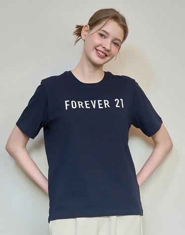 FOREVER21 유니섹스 프린트 티셔츠 네이비 (FEUKTBP03)