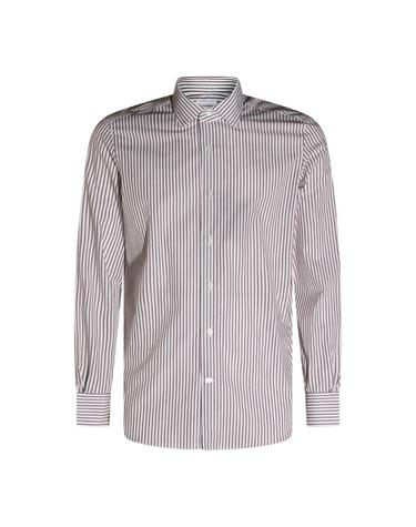 [해외직구][S27]MAZZARELLI 45023885 남성 셔츠 블라우스 남방 클래식 반팔셔츠 긴팔셔츠 긴팔 WHITE AND BROWN COTTON SHIRT
