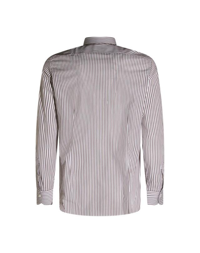 마짜렐리 [해외직구][S27]MAZZARELLI 45023885 남성 셔츠 블라우스 남방 클래식 반팔셔츠 긴팔셔츠 긴팔 WHITE AND BROWN COTTON SHIRT 착용컷