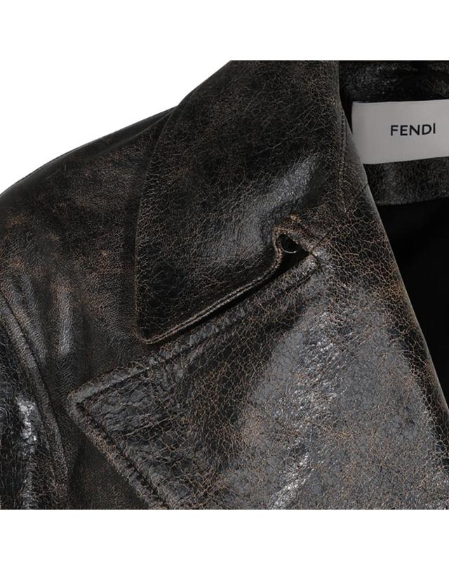펜디 [해외직구][S27]펜디 FPJ165B1OPF0TU7 남성 트렌치코트 BROWN LEATHER TRENCH COAT 착용컷