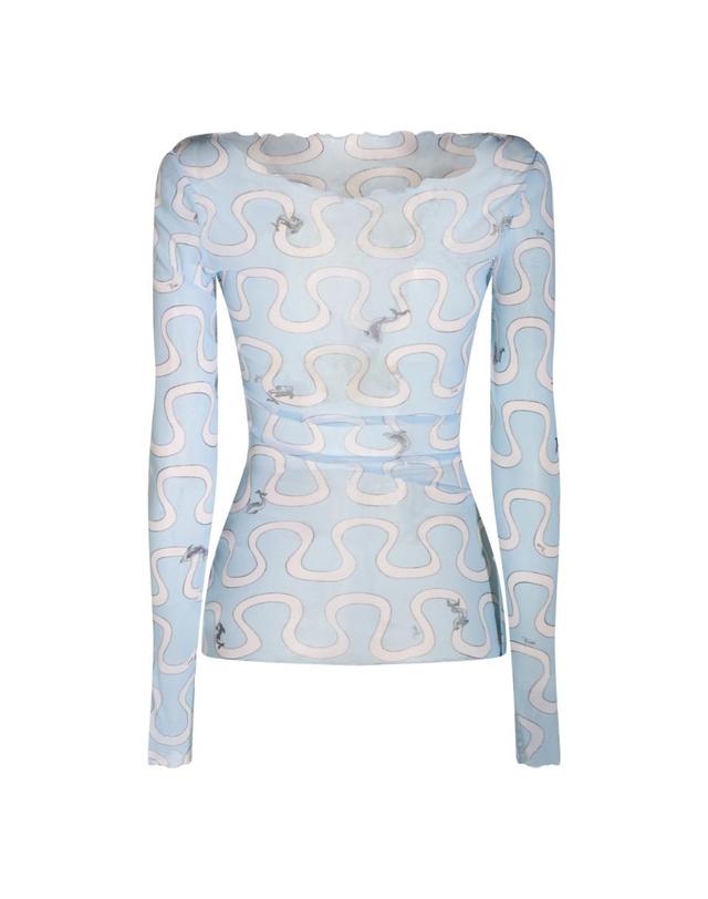에밀리오 푸치 [해외직구][B47]에밀리오푸치 6UJM456U829032 여성 티셔츠 상의 탑 LIGHT BLUE NYLON TOP 착용컷